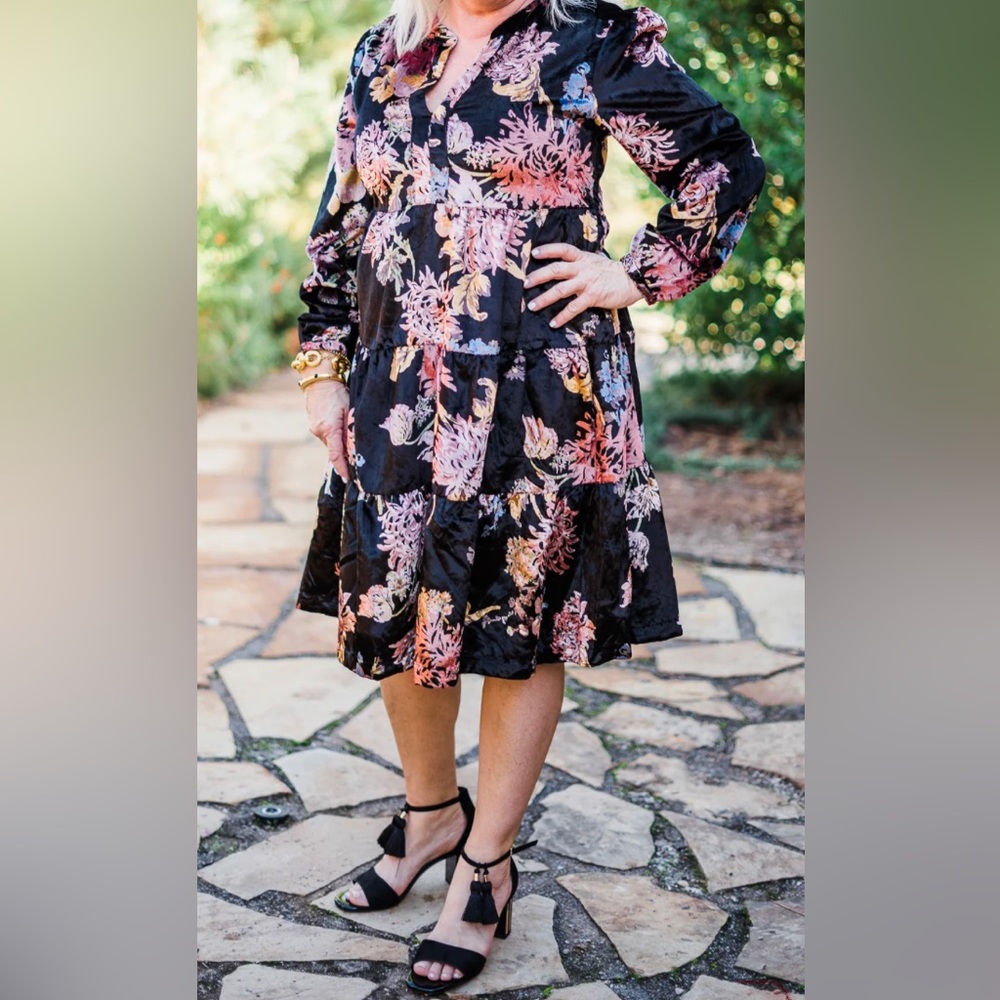 UNCLE FRANK FLORAL VELVET TIERED DRESS | Large